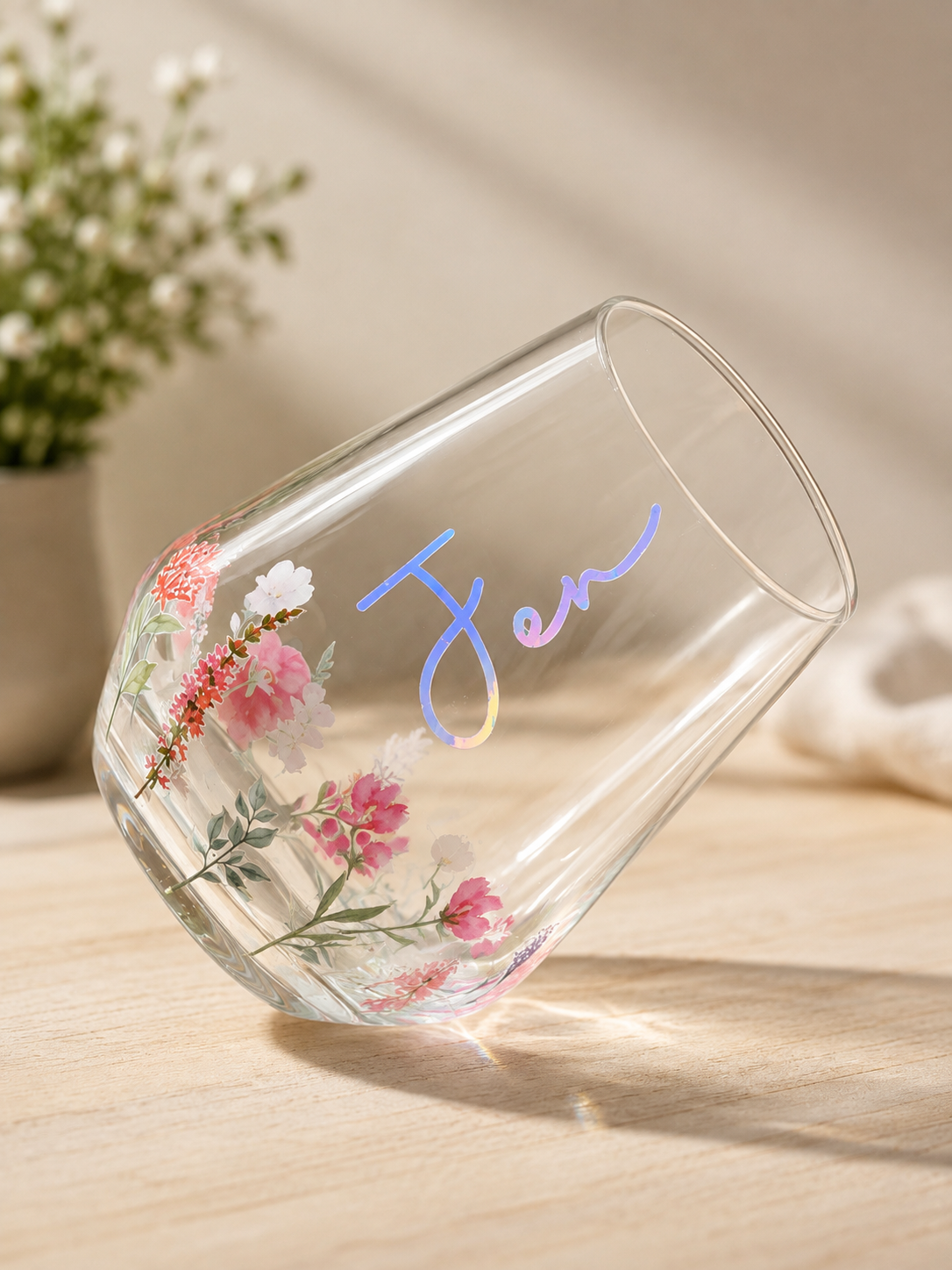 Personalised wildflower glass tumbler